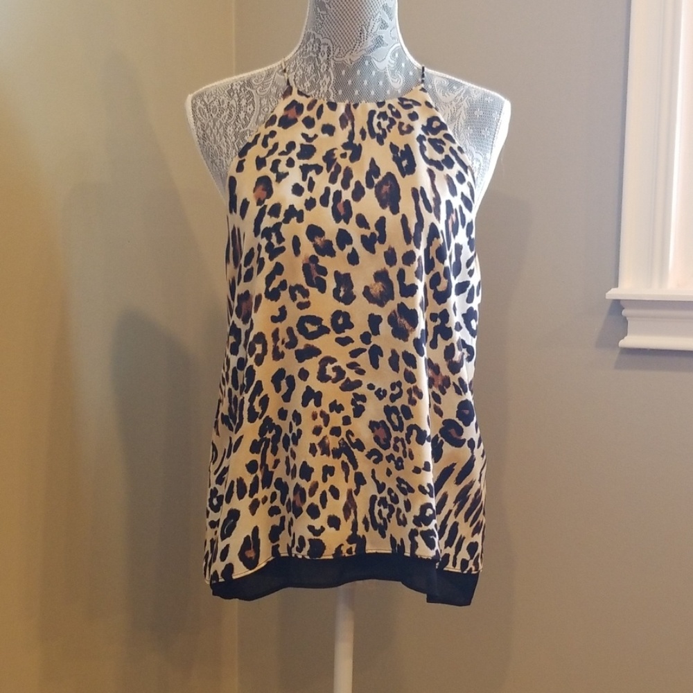 Paper crane sleeveless leopard top